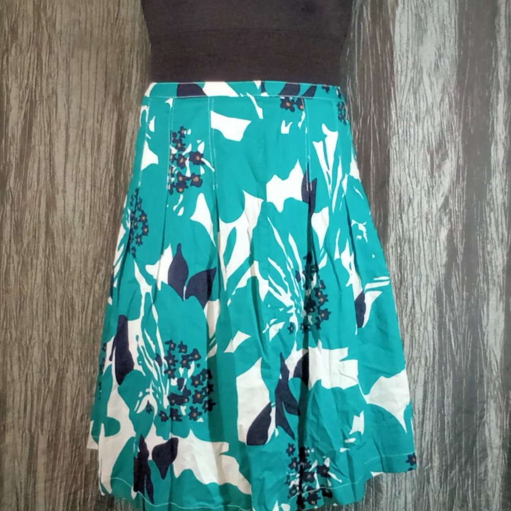 SZ 14 TEAL BLACK WHITE MULTI COLORED FLORAL SKIRT